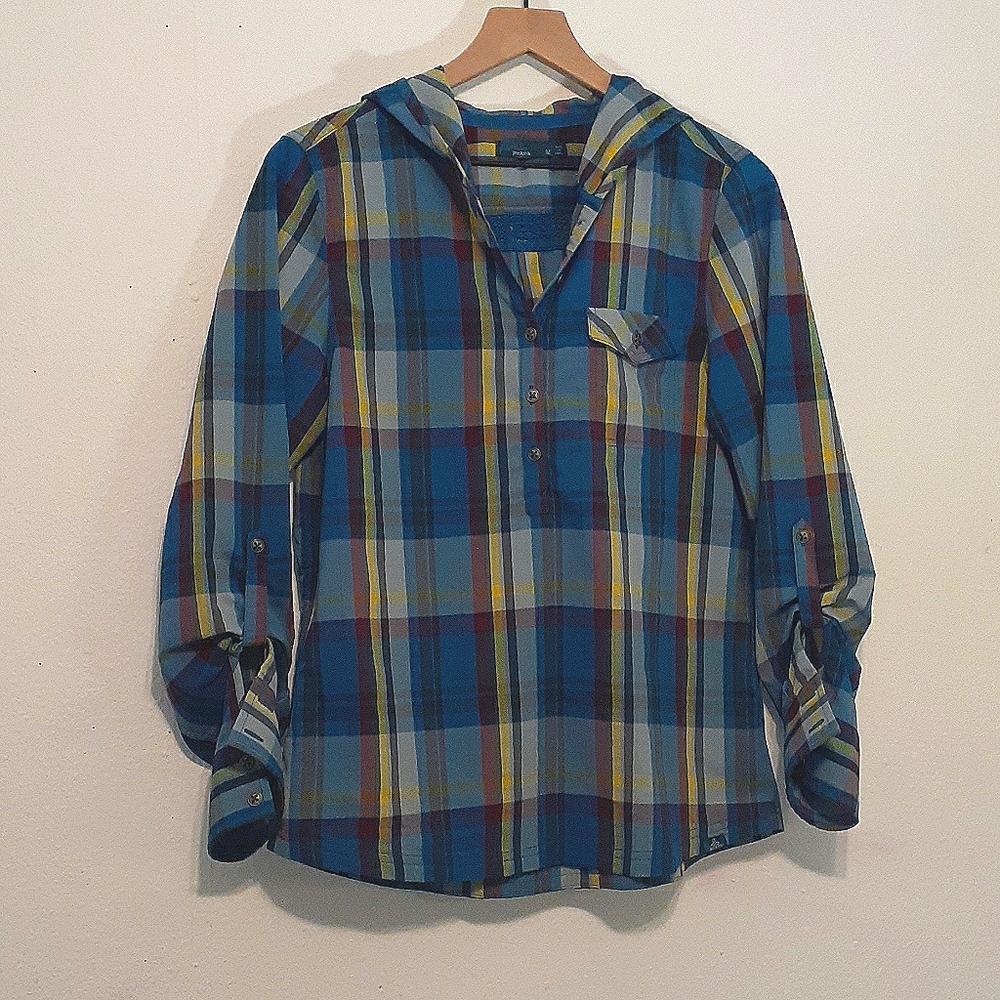 Prana Blue Hooded Pullover Top